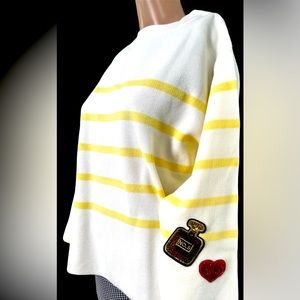 FMH Color Yellow stripes shoulder Sweater with arm cool design